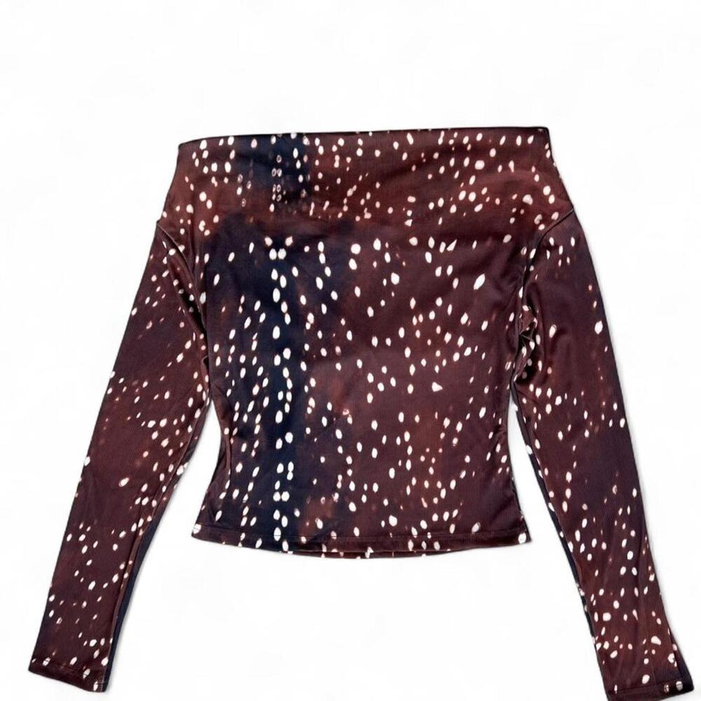 Brown Long Sleeve Animal Print Top Women's Small - Picture 3 of 6